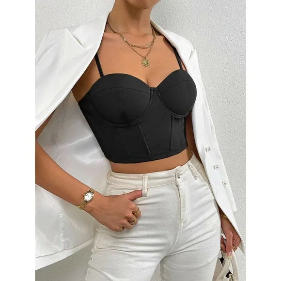 Solid Bustier Crop Cami Top black - Picture 1 of 12